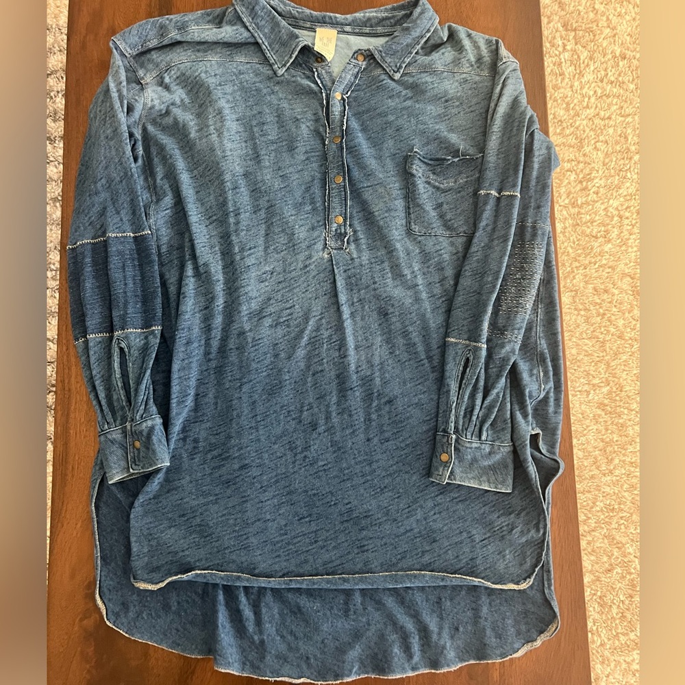 We The Free Blue Casual Button Down Shirt